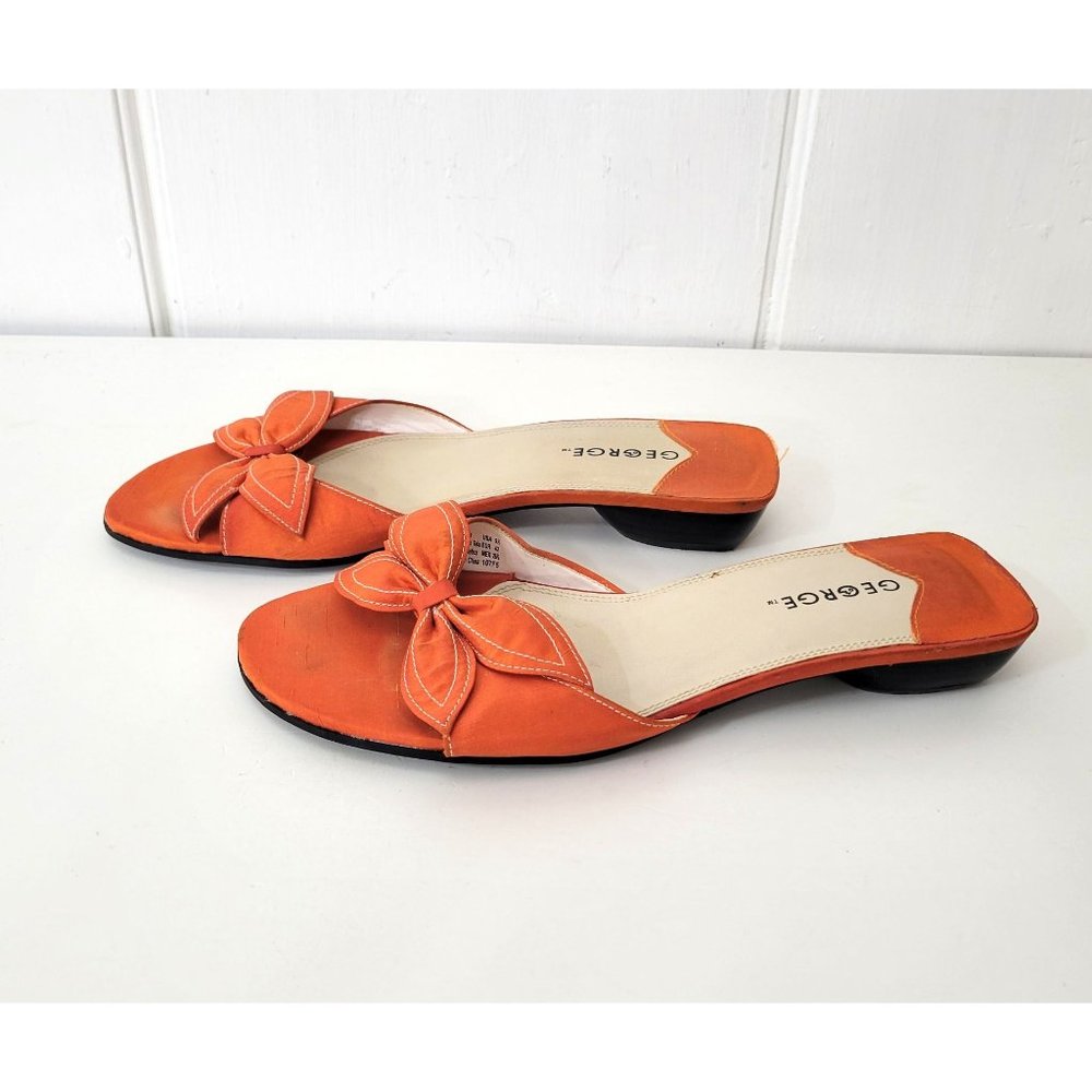 George Orange Fabric Slides with Bow - Picture 3 of 5